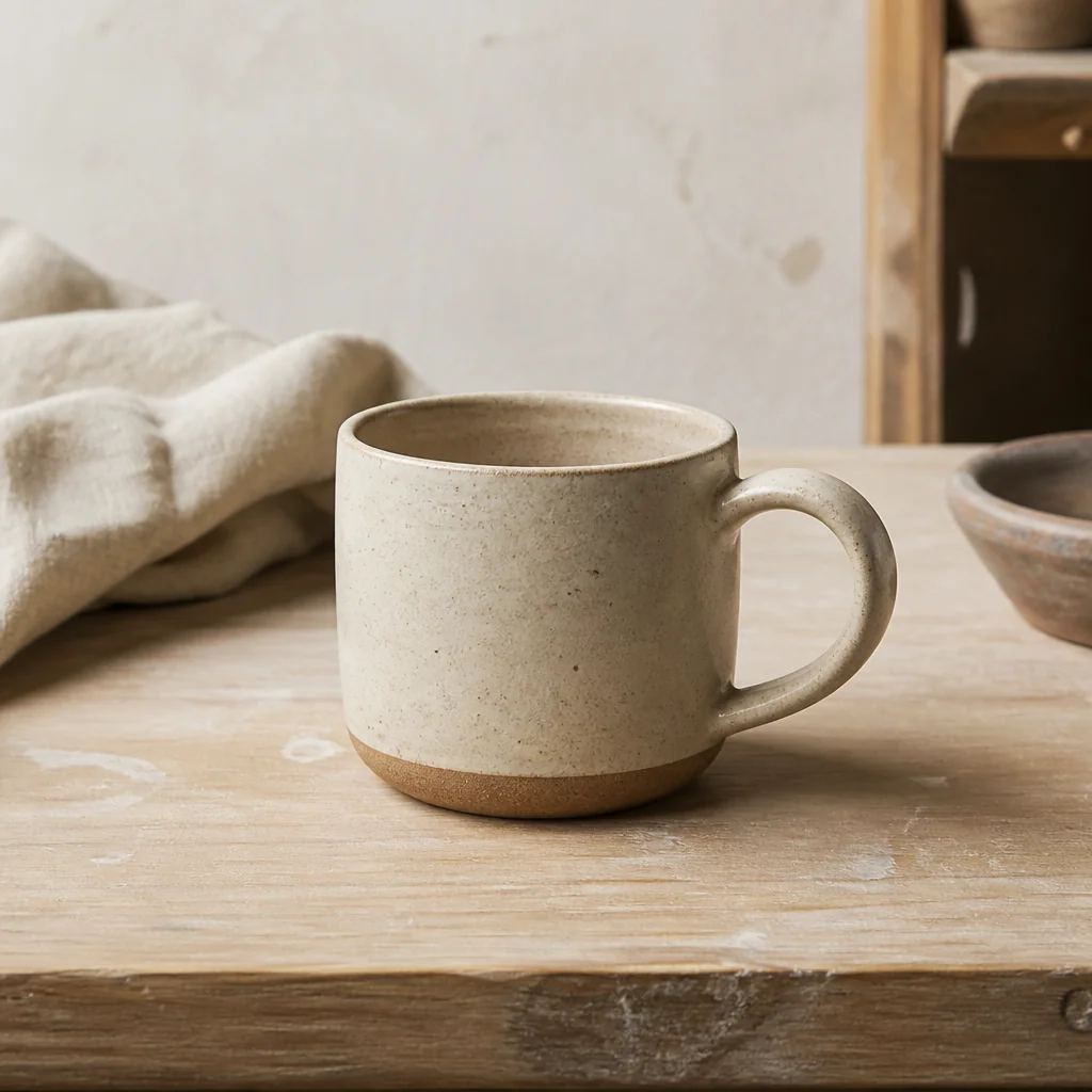 Estudio de la galería de Estilos: taza de cerámica en fotografía editorial natural.