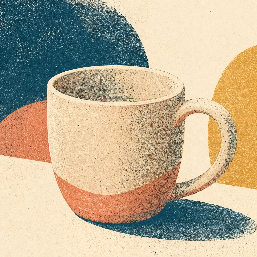 Estudio de la galería de Estilos: taza de cerámica con texturas de tinta de risografía.
